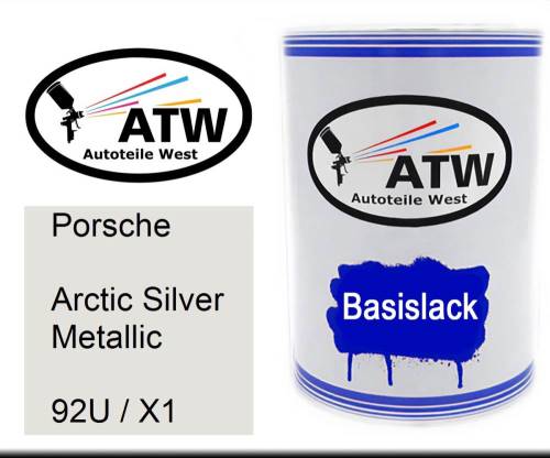 Porsche, Arctic Silver Metallic, 92U / X1: 500ml Lackdose, von ATW Autoteile West.